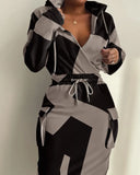 E-Commerce Independent Station Women's Printed Waist Pocket Dress
