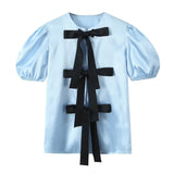 Spring Bowknot Satin Blouse Satin Casual Trousers