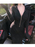 Sweatshirt Pink Workout Short Sexy Autumn New Casual Hood Zipper Elegant Solid Color Long Sleeve Top Korean Girl