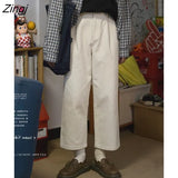 Pants Women Wide Leg Solid High Waist Japanese Thicker Winter Fashion All-match Clothing Pockets Casual