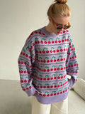 Zingj Neck Cherry Sweater Fall 2024 New Vintage Knit Cherry Round Neck