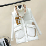 Black Down Cotton Vest Female Wear 2024 Autumn / Winter New Coat Korean Version Loose Casual Fashion Western Style Vest-Outfit