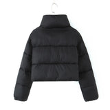 New Standing Collar Hidden Button Bread Suit Short Cotton-Padded