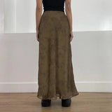 Zingj Retro Floral Print Brown Gauze Dress Women's 2024 Autumn New Thin A-Line