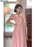 Japanese New Style Women Midi Dress Elegant Short Sleeve Party Vestidos One Piece
