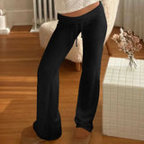 Zingj Style Design Sense Turned Waist Solid Color Knit Pants Women's Low Waist White Loose Straight Tube Casual