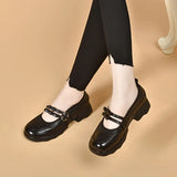 Zingj Mary Jane Shoes Korean Version Of Double-Breasted Bow Shallow Flat Shoes With One Foot On Love