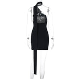 Black Drape Bandage Mini Dress- Outfit