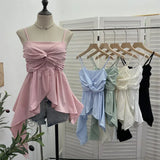 Shooting Irregular Kinky Skirt Shaved Belly Thin Sling Vest Design Slim Slime Sleeveless Top