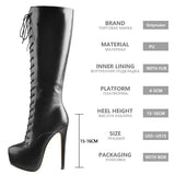 Onlymaker Women's Round Toe Stiletto Platform Zipper Knee High Boots16CM High Heel Pattern Lace Up Plus Size Boots For