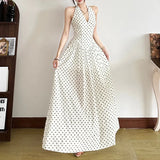 Spring And Summer New Women's Dress French Sister Bo Dot Hanging Neck Dress Women's High Sense V To Receive The Waist Big