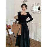 Zingj Desire Wind Temperament Long Sleeve Dress Female Autumn Dress 2024 New Splicing Fold Closed Waist Show Thin Long Skirt-Outfit