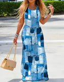 Zingj Hot Style Summer Fashion Print Round Collar Sleeveless Slim Dress Women's