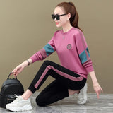 Sports Long Sleeve Two Piece Set Women Fashion Loose Tracksuit Streetwear Pullover Top And Pant Suits Joggers