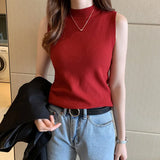Vest Women's Half-High Collar Bottoming Shirt Summer Tight Sleeveless Knitting Top With A Small Sling Belt