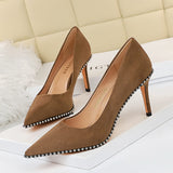 Zingj Sexy Nightclub Show Slim Ultra Thin With Fine Heel Suede Shallow Metal Chain Pointed Women's Single