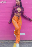 Women Lace Up PU Leather Pants Leggings Hollow Out High Waist Punk Trousers Drawstring Bandage Cut Out Tights