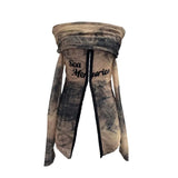 Picts Single-Layer Mesh Yarn Micro-Sleeved T-Shirt Word Shoulder-Pollid Letter Open Fork Top