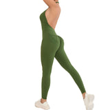 Zingj Neck Type Big Back Yoga Jumpsuit Pleated Pocket Peach Hip Tight Sports Fitness Jumpsuit Woman-Outfit