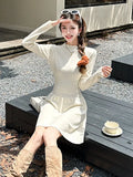 Zingj Knitted A-Shaped Skirt 2024 Autumn And Winter Half-High Collar Style Lean Sweater Dress Short