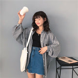 Women Spring Long Sleeve Plaid Loose 2XL Students All-match Street Wear Korean Style Leisure Blouses Womens Tops Chic