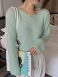 Zingj Chic Ice Cream Cream Sweater Female Early Spring Soft Waxy Hollow Out Sweater Thin Round Collar Over High Waist