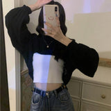 Shrugs Women Solid Loose Crop Top Hollow Out Designer Hipster New-arrival Soft Teenagers Full Sleeve All-match