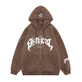 New Retro Zipper Sweater Gothic Letter Star Hoodie Trendy Men's Casual Outer