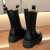 And Winter Online Celebrity Chimney Boots Black Muffin Thick Soles Chelsea Boots Medium-Heeled Short Boots Heeled Martin