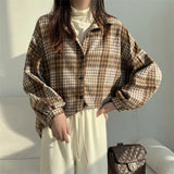 Vintage Plaid Print Thick Long Sleeve BlouseOutfit