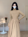 Zingj Korean Version Of The Semi-High Collar Slim And Slim, The Little Man With A Sense Of Advanced Splicing Knitted Bottomed Dress