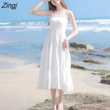 Dress Women Solid White Sexy Spaghetti Strap Adjustable Harajuku Korean Style Loose Summer Holiday Fashion Retro
