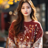 Retro-Red Age-Red Red Sweater In Autumn And Winter 2025 Women Loose Outer Wear Cover-Up Knitted