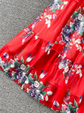 Women Floral Chiffon Dress Vacation Beach Vestidos Female Elegant Slash Neck High Waist A-Line Midi Robe Bohemian