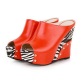 Sgesvier 2022 Black White Stripe Summer Style Sexy Sandals Women's Wedges Slippers High Platform Heels for Shoes Woman