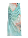 Summer New Women's Printed Silk Net Jumpsuit + High-Waisted Jersey Net Half-Length Skirt