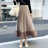 Zingj Knitted Skirt Korean Version High Waist Spliced A-Shaped Skirt With Sweater Medium-Length Bottomed Woolen