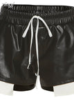 Letter Print PU Patchwork Y2K Varsity Jacket Women Casual Wild Buttons Tops Coats+High Waist Shorts Baseball
