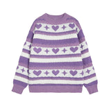 Purple Heart Print Stripe Sweater- Outfit