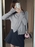 Zingj Autumn And Winter New Gray Knitted Cardigan With High-End Sweater Coat Thin Long-Sleeved Women's