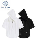 T-shirts Women Summer New Skinny Casual Irregular Crop Tops Solid Short Sleeve Hooded Zipper Harajuku Ladies