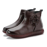 Zingj Flat-Soled Mother Shoes Korean Version Leisure Leather Short Boots Soft Flat Soles Anti-Skid Leisure Single Boots For The Middle-Aged And