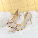 Zingj Korean Version Pedicure Slim And Sweet Women's Shoes Thin Heel High Heel Shallow Tip Side Hollow Bow Single