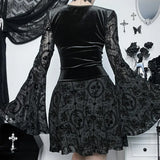 Summer New Fashion Temperament Elegant Slim Long Dress Retro Dark Flocking Large-Sleeved Dress
