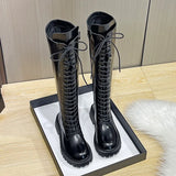 Knee Boots Female Knight Boots Tube Martin Boots Female 2024 New Spring And Autumn Winter Thick Bottom Boots Locomotive Boots-Outfit