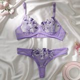 Mesh Floral Bra And Panty Lingerie Set- Outfit