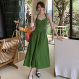 Summer Women Elegant Casual Halter Midi Dresses French Style Lady Female Fashion Outwear Robe Vestidos
