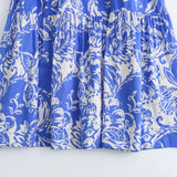 Spring Printed V-Collar Stitched Long-Sleeved Dress