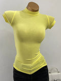 Collar T-shirt korean Transparent Short-sleeved Slim-fit Elastic Solid Inner Bottoming Shirt Sexy Big Chest