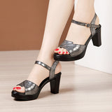 Heel Sandals Women's 2023 New Waterproof Table Thick Bottom Fish Mouth Sandals Large Size Fashionable Bright Leather High Heel